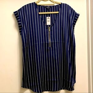 Satin Striped Zip Front Gramercy Tee- L- NWT